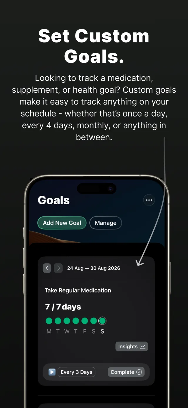Setting up a custom health goal, choosing how often it should repeat.